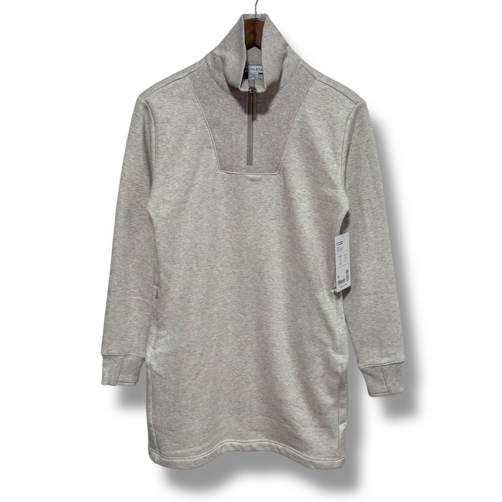 NWT Athleta Women's 1/2 Zip Cozy Karma Zip Dress Heather Gray XS 18.5 x 34